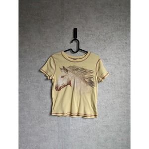 Art Class Yellow Horse Girl Graphic Baby Tee Juniors Large